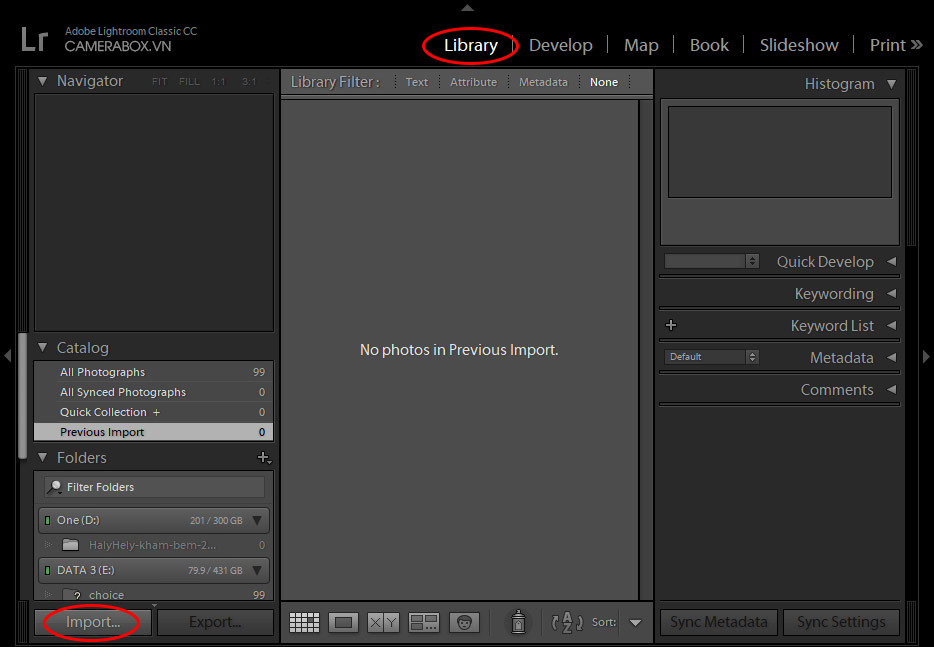 import hình trong lightroom