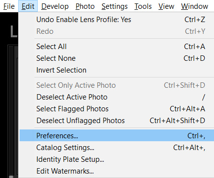 lightroom preferences