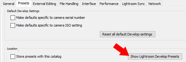 open lightroom preset folder